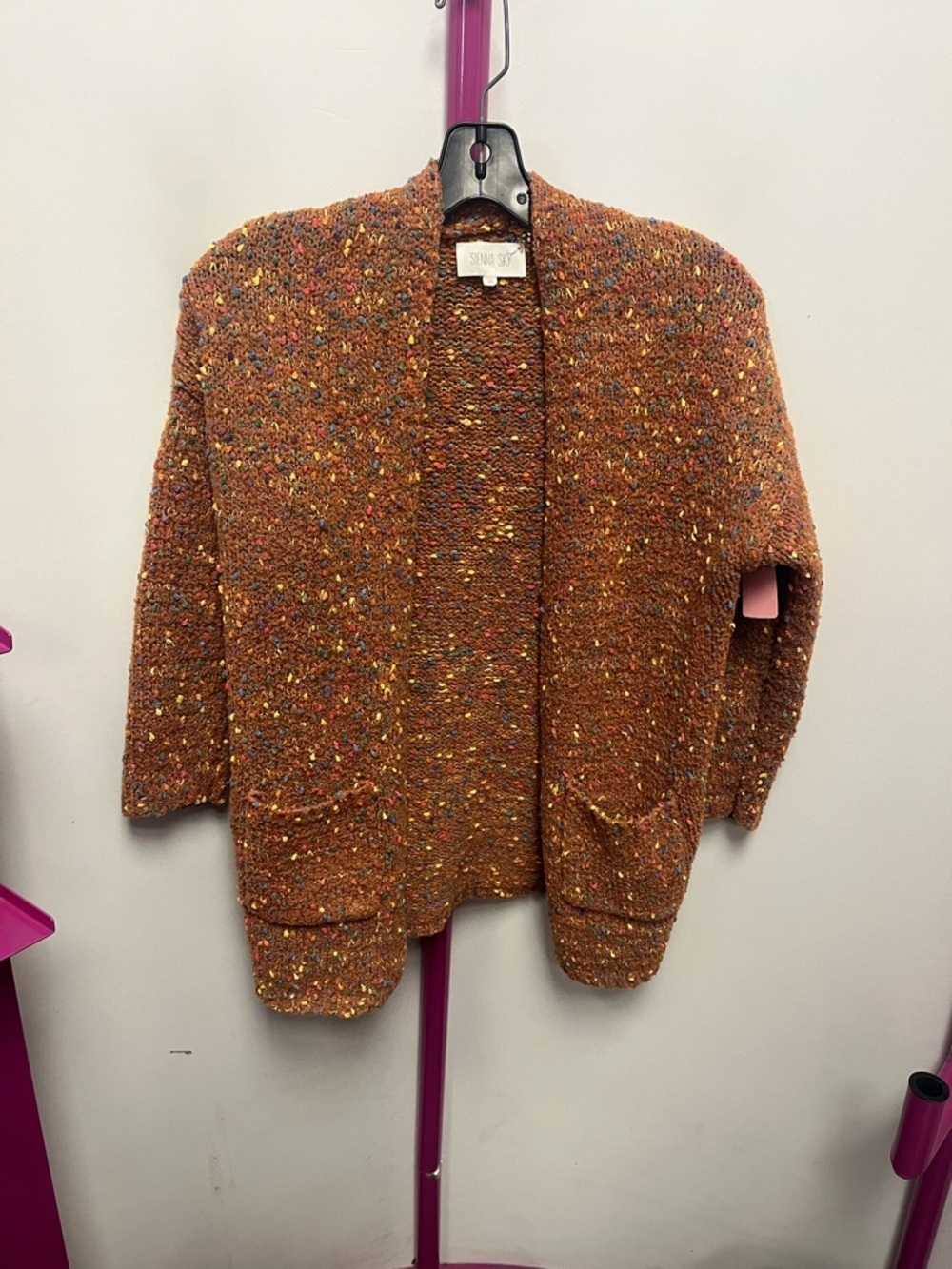 Sienna Sky Rust Speckled Open-Front Cardigan